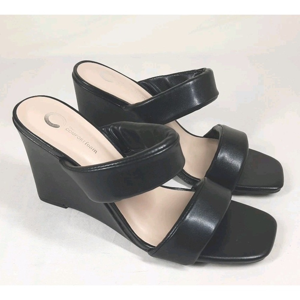 NWT Journee Collection Womens Kailee Black Wedge Slip-On Slide Sandals Size 11